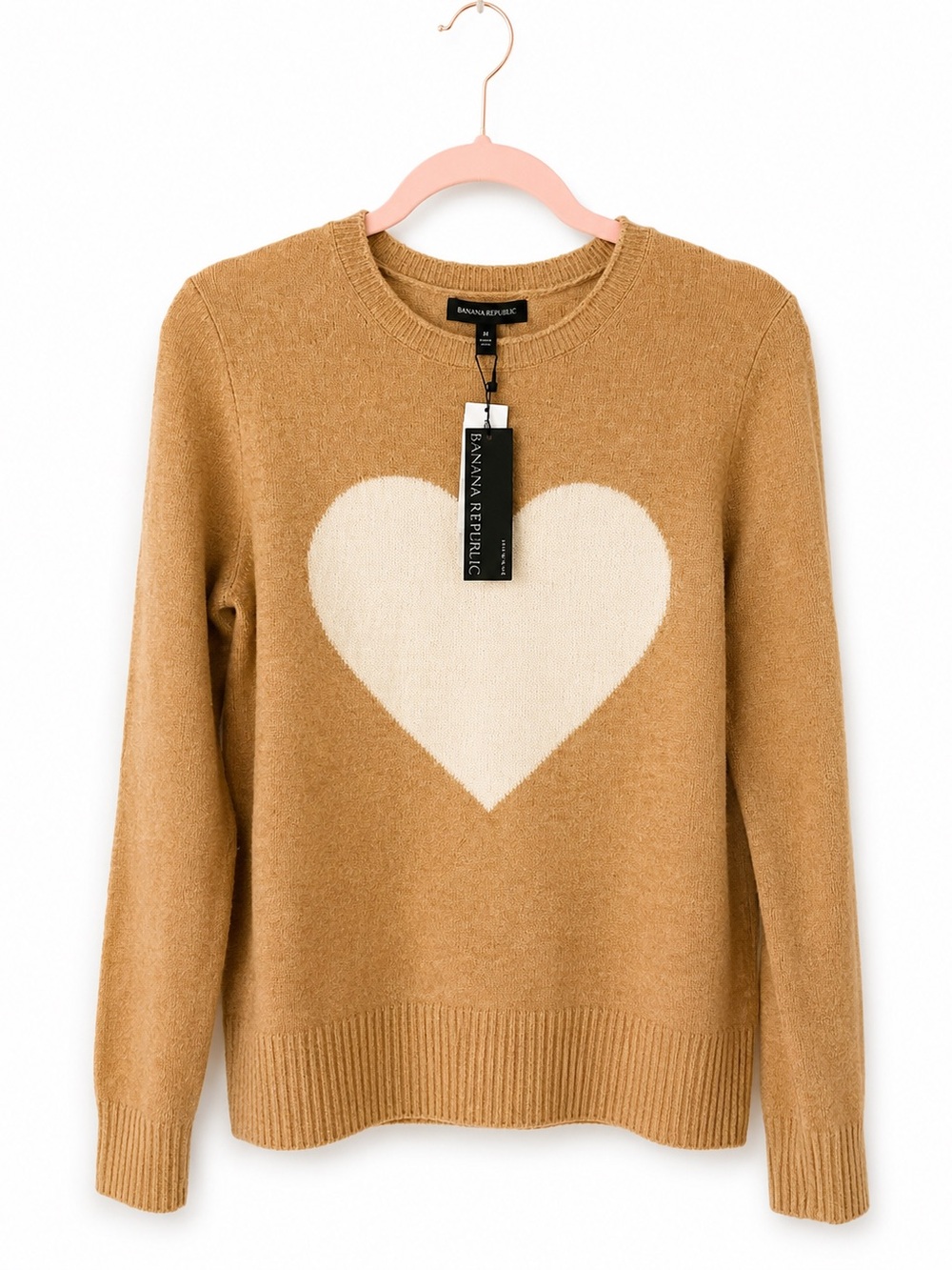 Banana Republic Heart Wool Sweater M NWT Camel Cream Intarsia Valentine